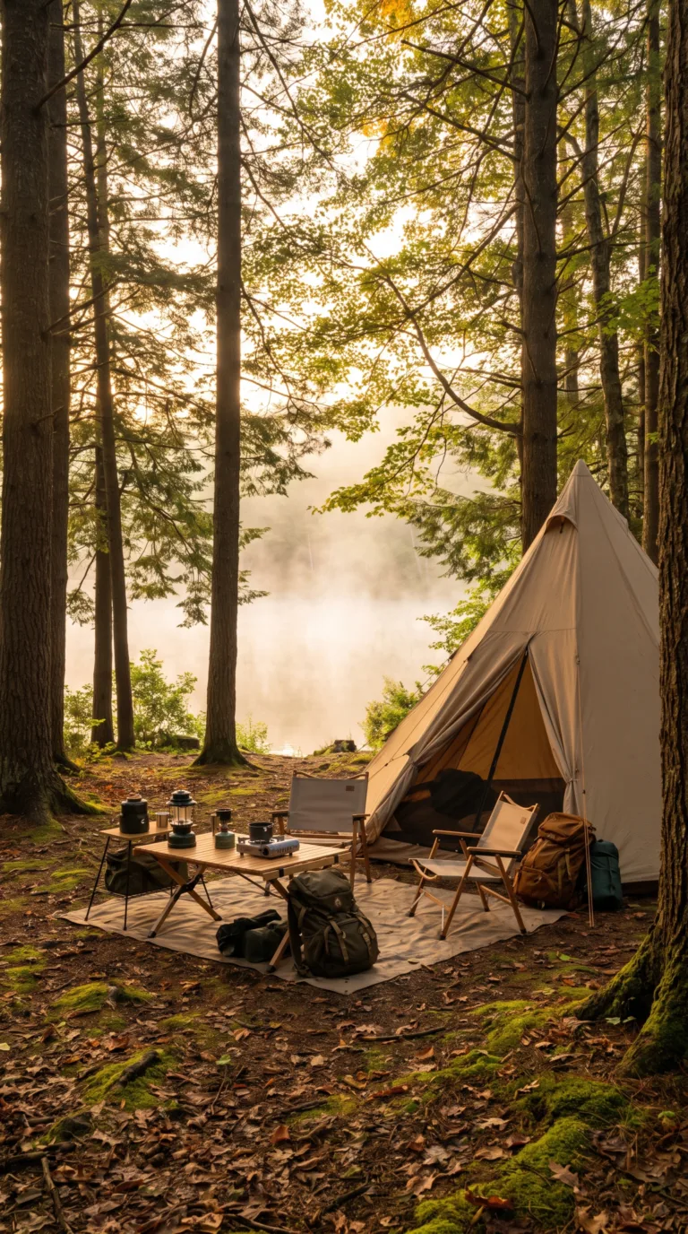 Lakeside tent camping at Ricketts Glen State Park Pennsylvania