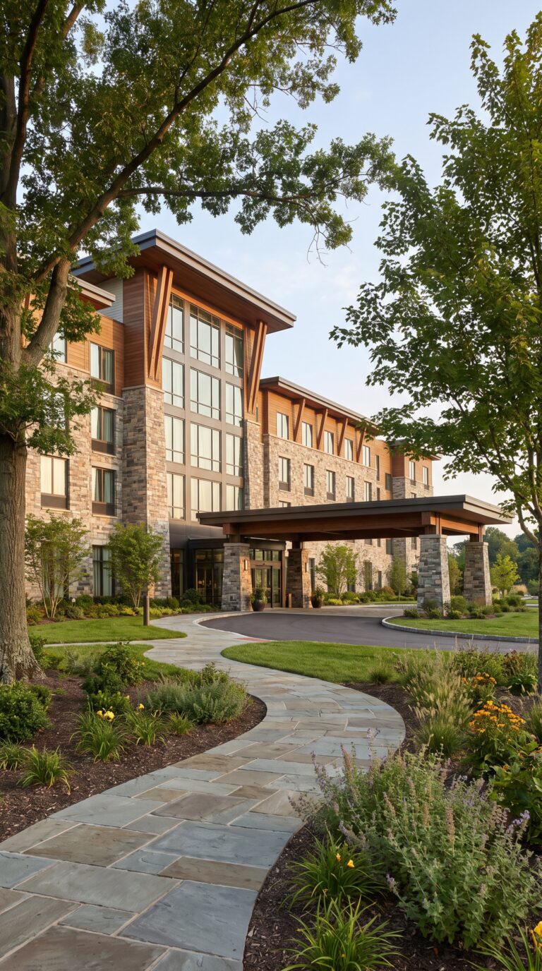 Modern hotel exterior in King of Prussia near Valley Forge National Historical Park