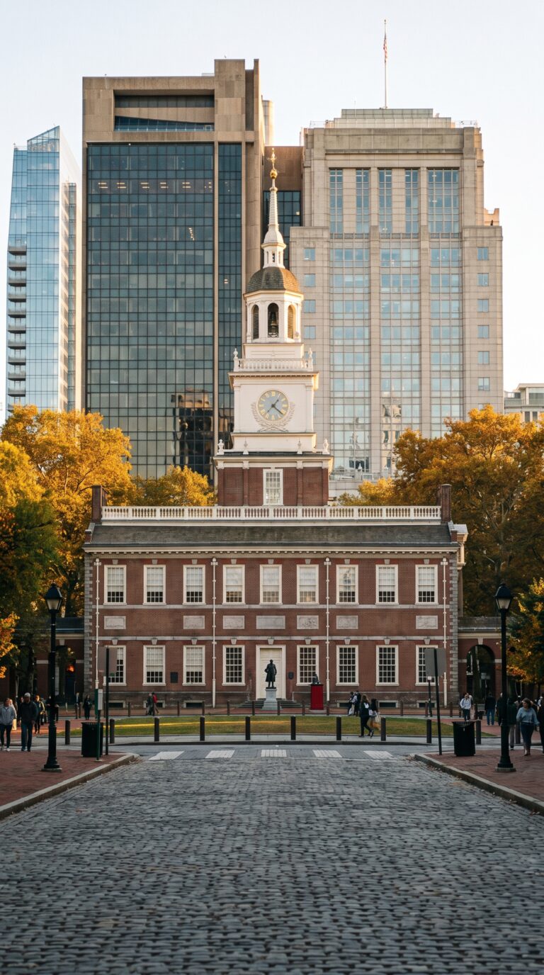 Philadelphia Independence Hall and historic district skyline view from Valley Forge area
