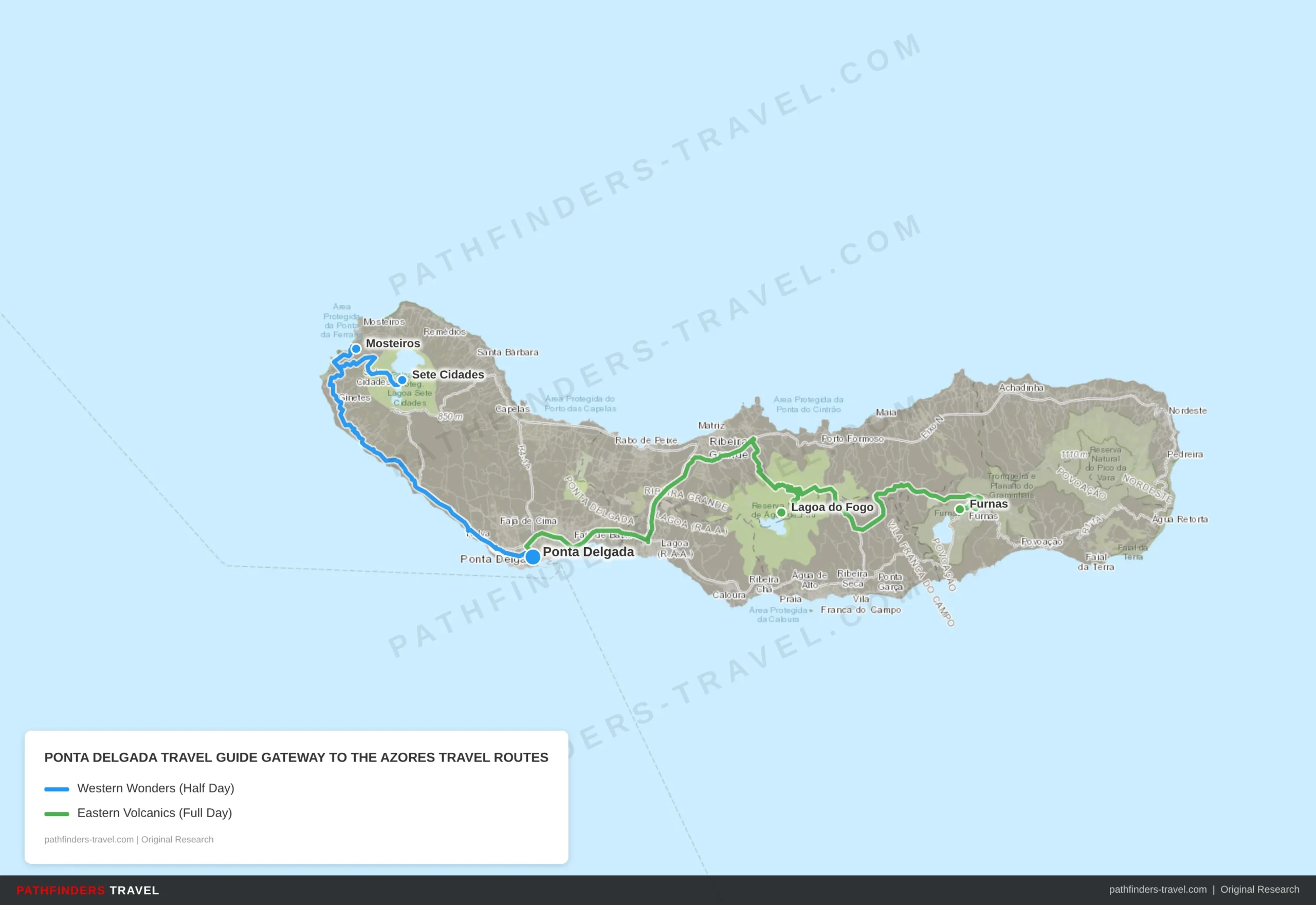 Map showing travel routes for Ponta Delgada: Gateway to the Azores with road trip itineraries