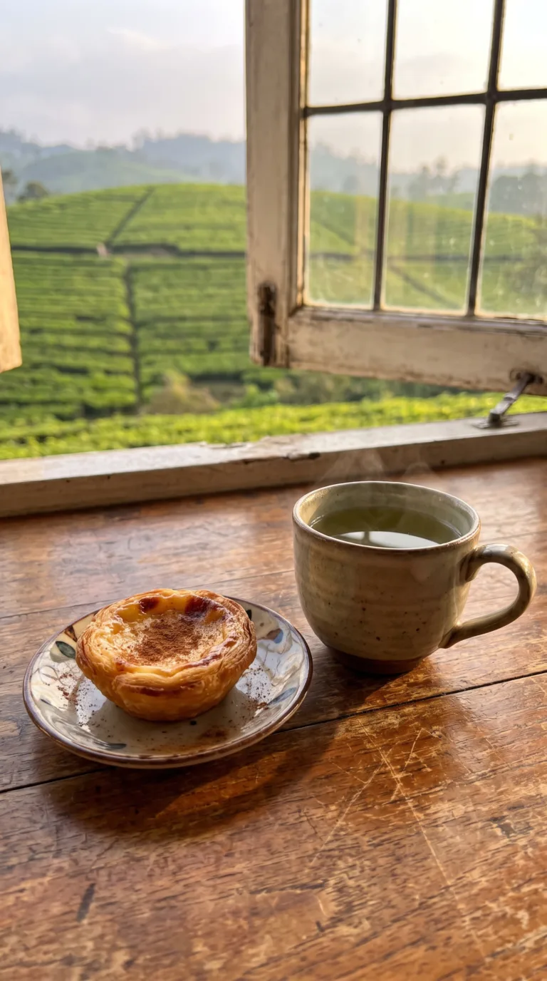 Portuguese pastry and Gorreana tea served at the plantation café in São Miguel