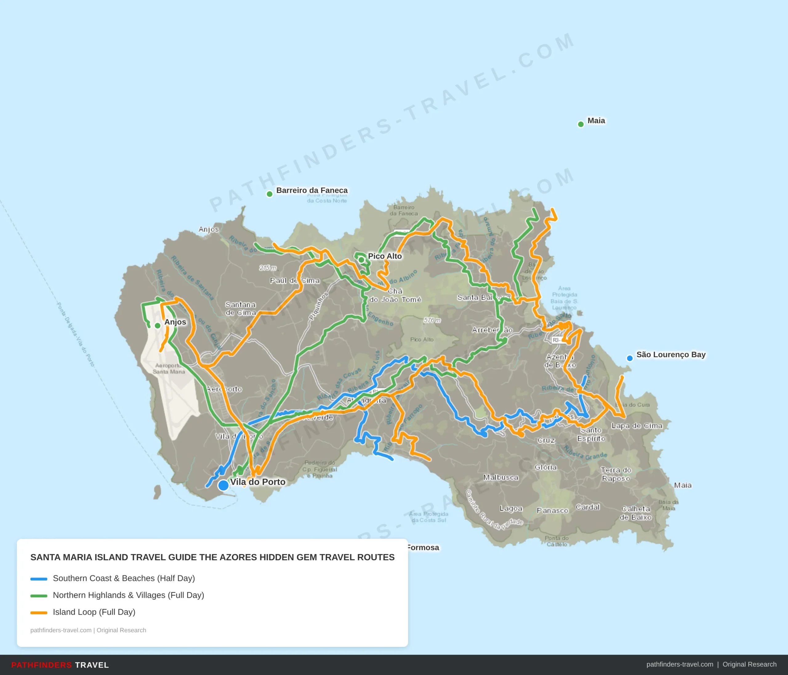 Map showing travel routes for Santa Maria Island: The Azores' Hidden Gem with road trip itineraries