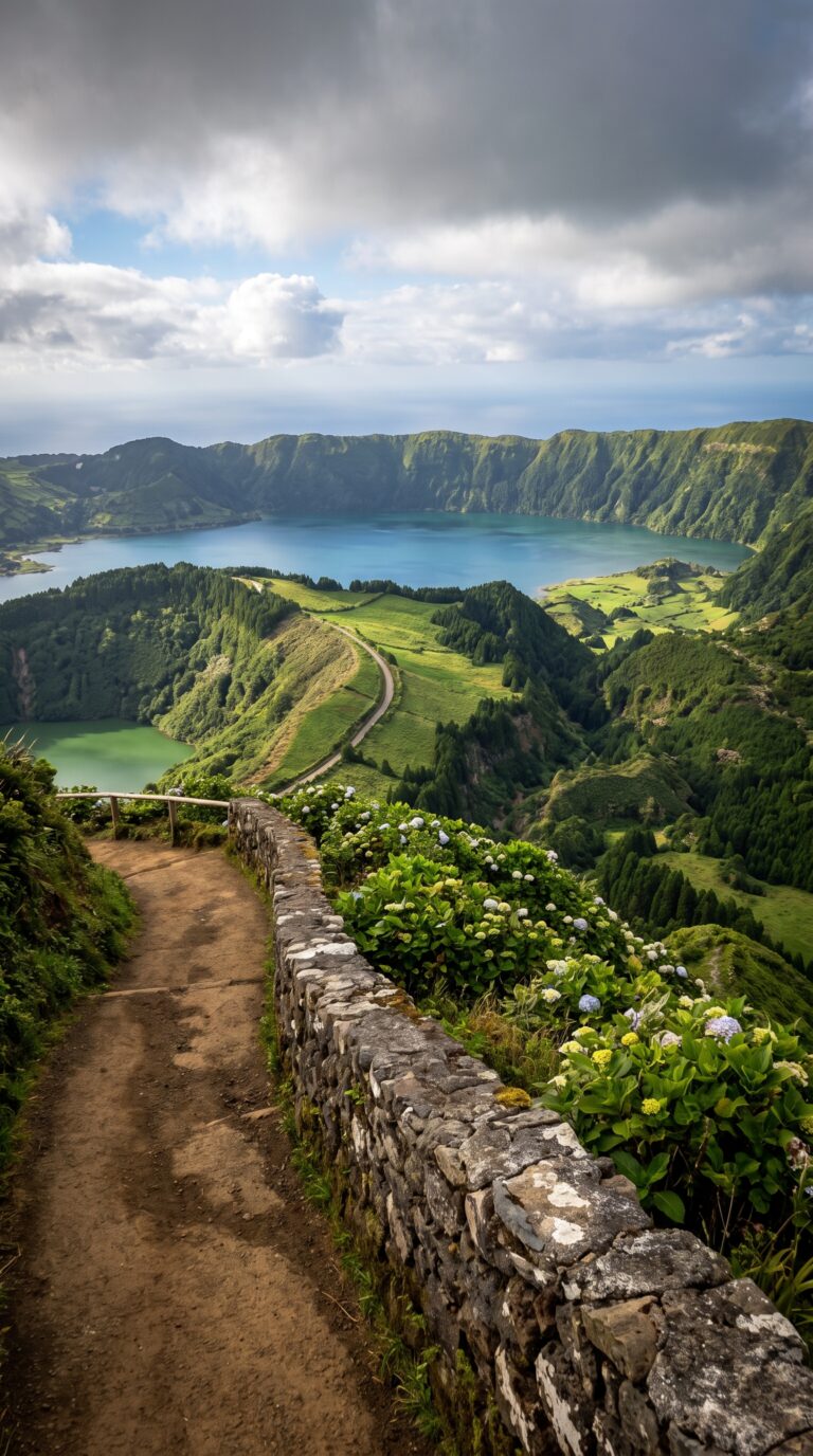 Sete Cidades twin lakes blue and green viewed from Vista do Rei viewpoint near Ponta Delgada