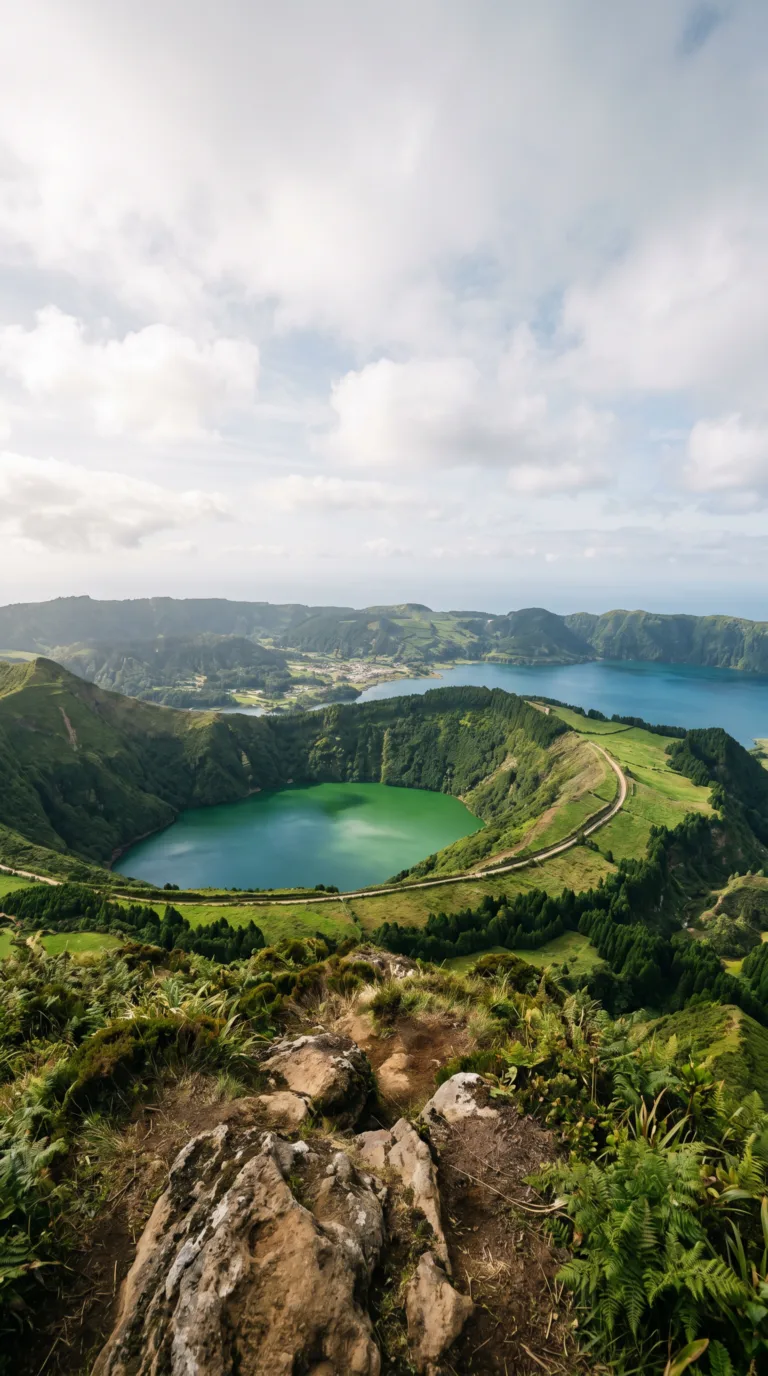 Sete Cidades twin lakes in volcanic crater on São Miguel Island Azores