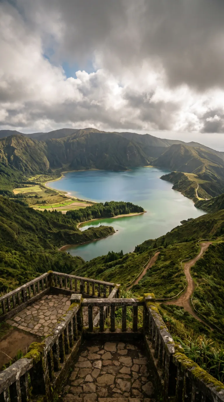 Sete Cidades twin lakes volcanic crater landscape on São Miguel island in the Azores