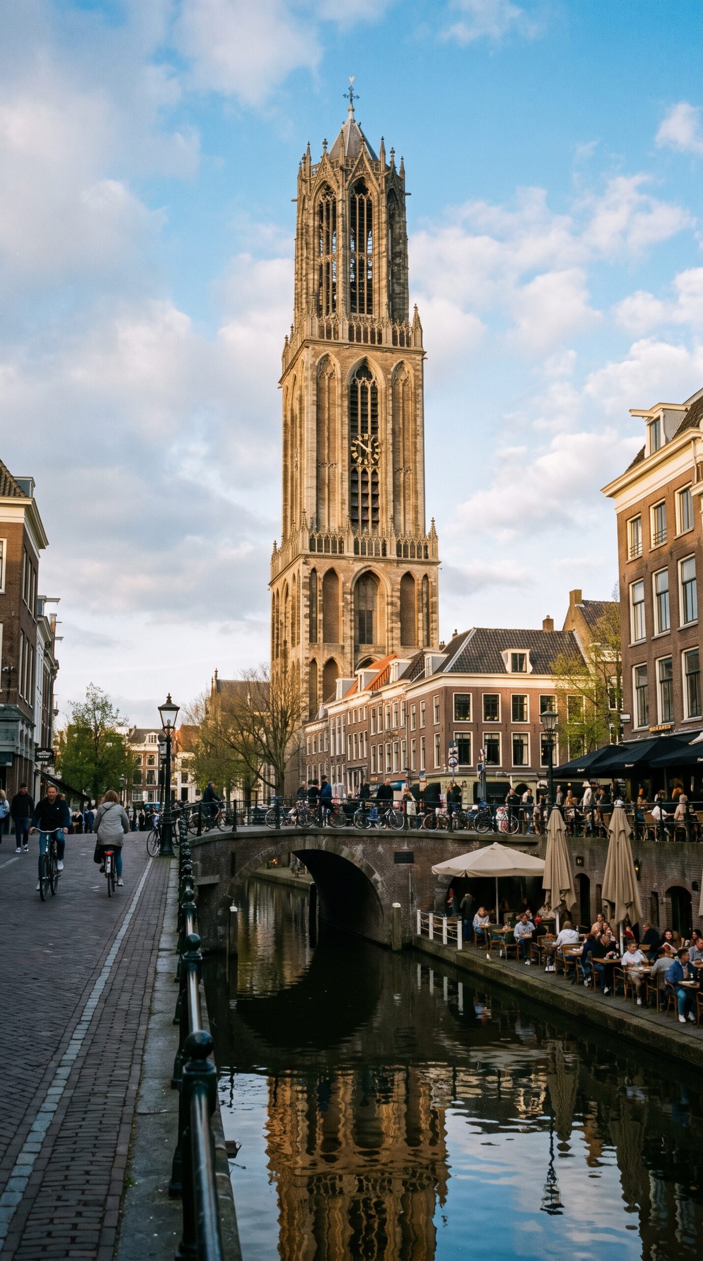 The Dom Tower rising over the old center of Utrecht, Netherlands
