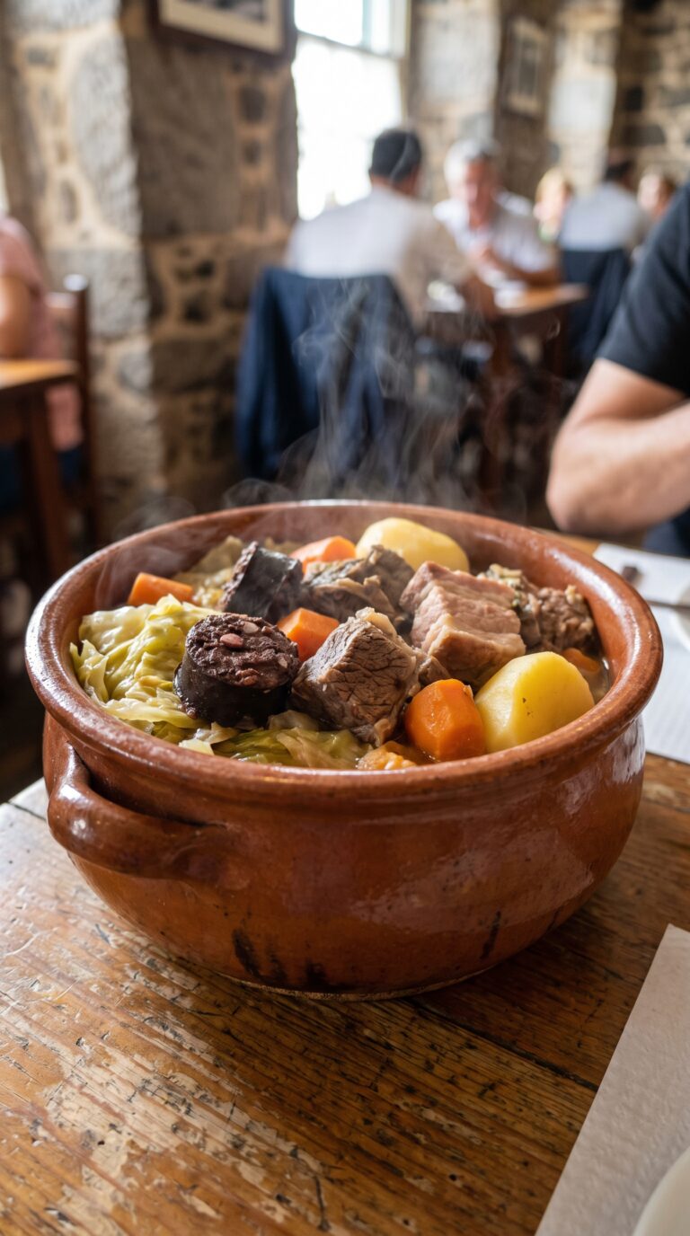 Traditional Azorean cozido das Furnas stew served in Ponta Delgada restaurant