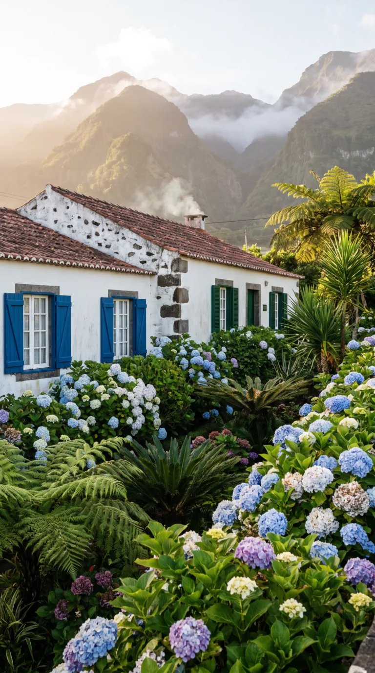 Traditional Azorean guesthouse accommodation in Nordeste with mountain views