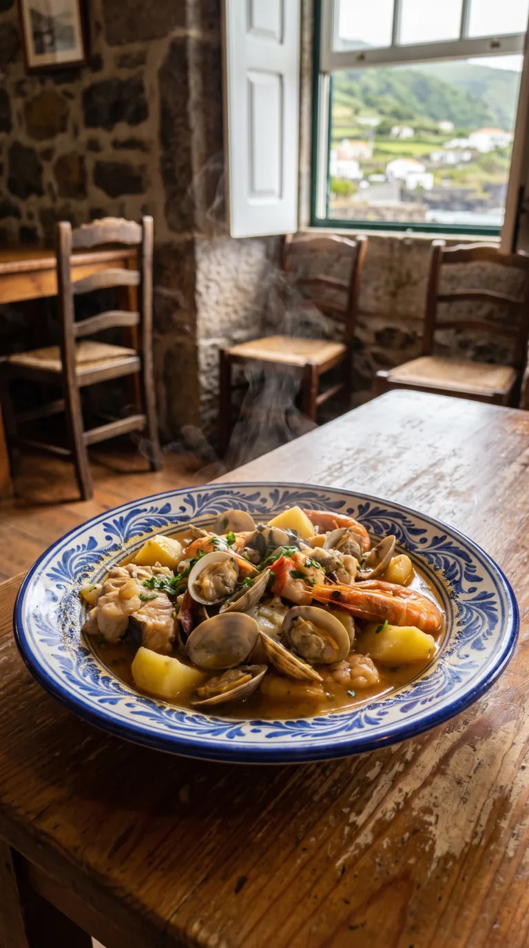 Traditional Azorean seafood dish served in Nordeste restaurant