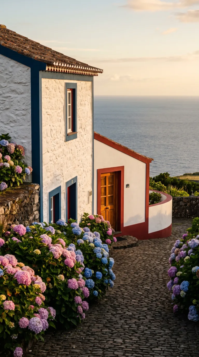 Traditional guesthouse accommodation with ocean views on Flores Island, Azores