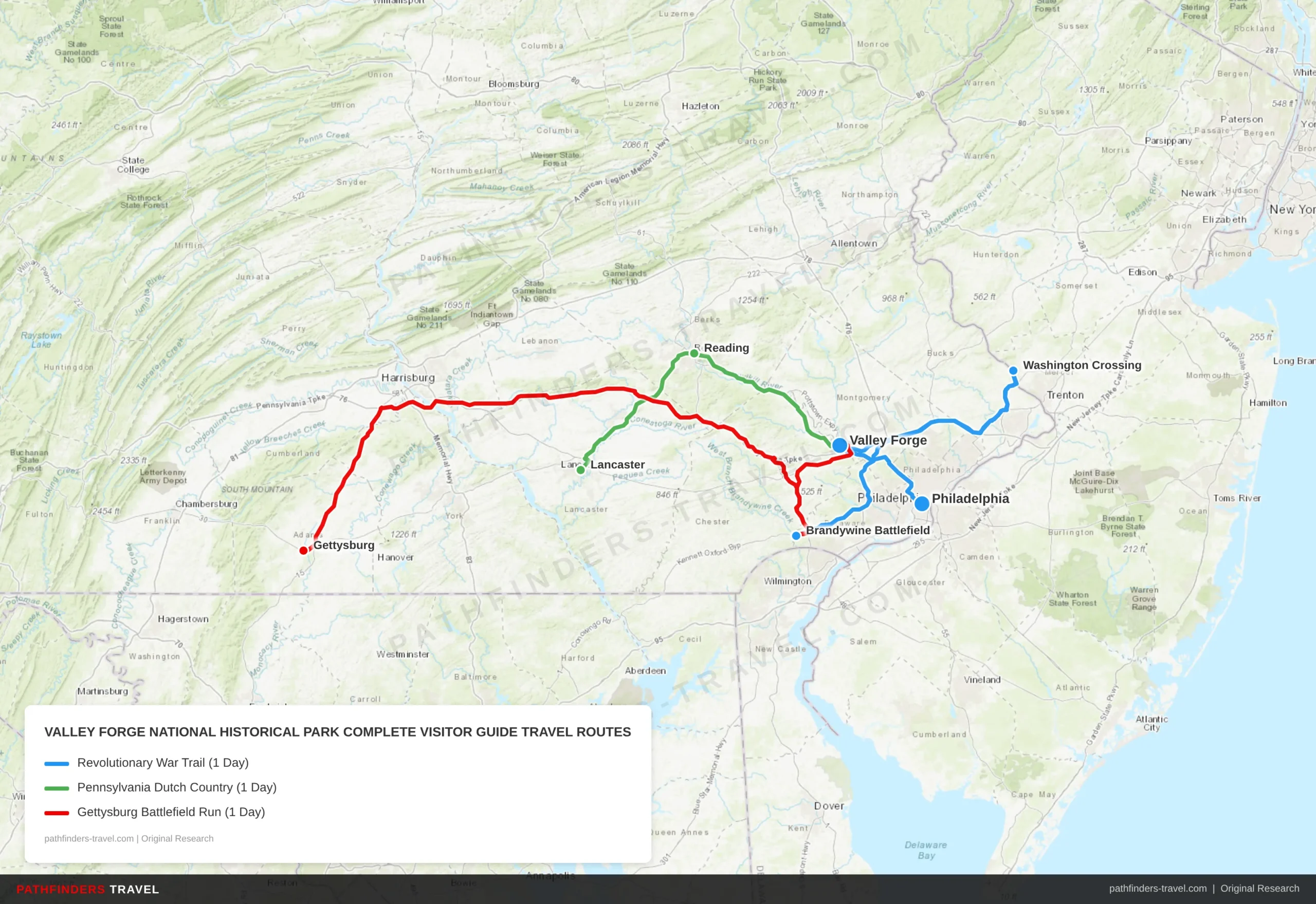 Map showing travel routes for Valley Forge National Historical Park: Complete Visitor Guide with road trip itineraries
