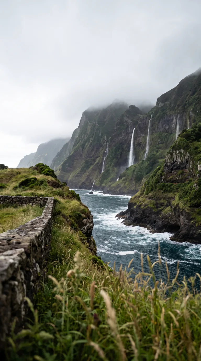 View of Flores Island from Corvo Island across the Atlantic, western Azores archipelago