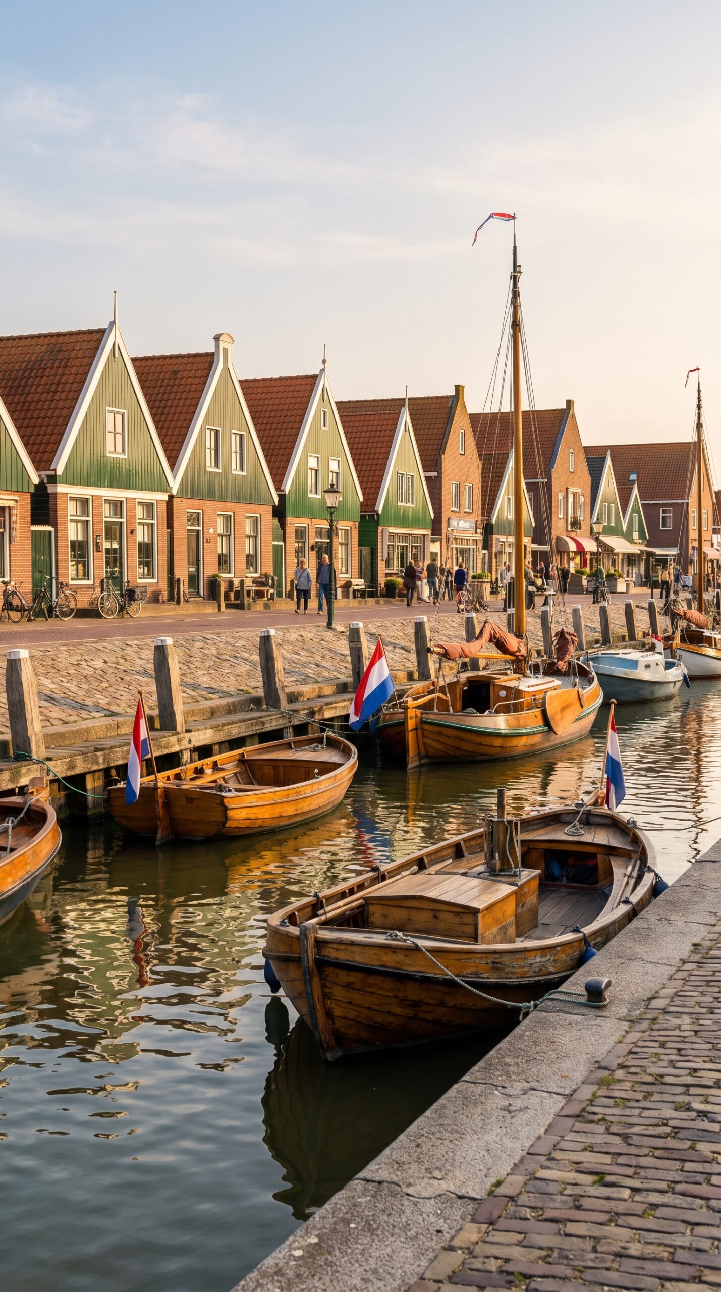 Colorful harbor and fishing boats at Volendam near Zaanse Schans