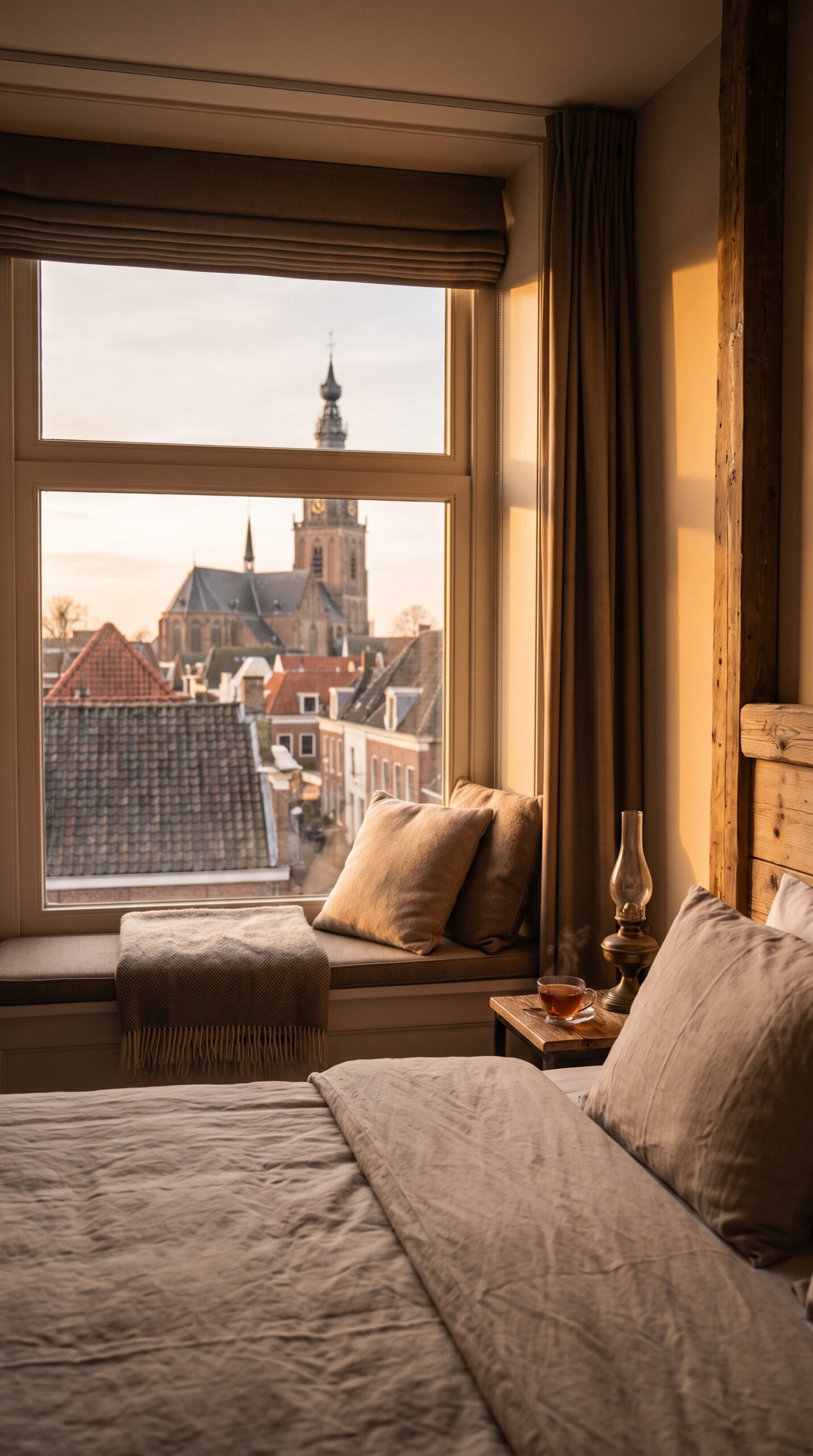 Hotel room overlooking the rooftops of Amersfoort, Netherlands