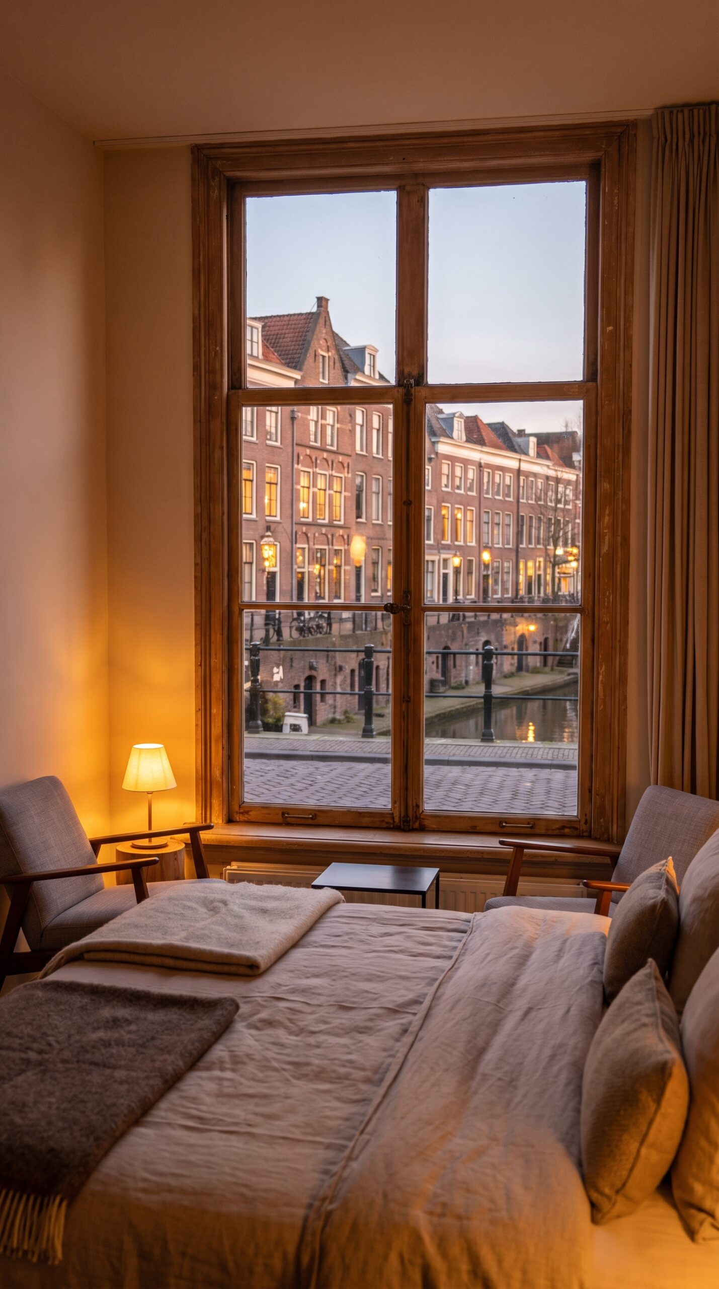Hotel room with a canal view in Utrecht, Netherlands